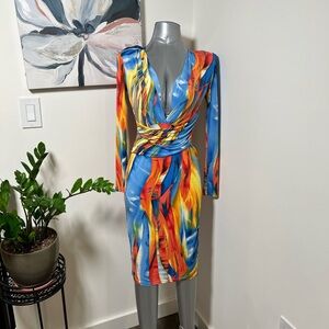 Multicolor Long Sleeve Wrap Dress